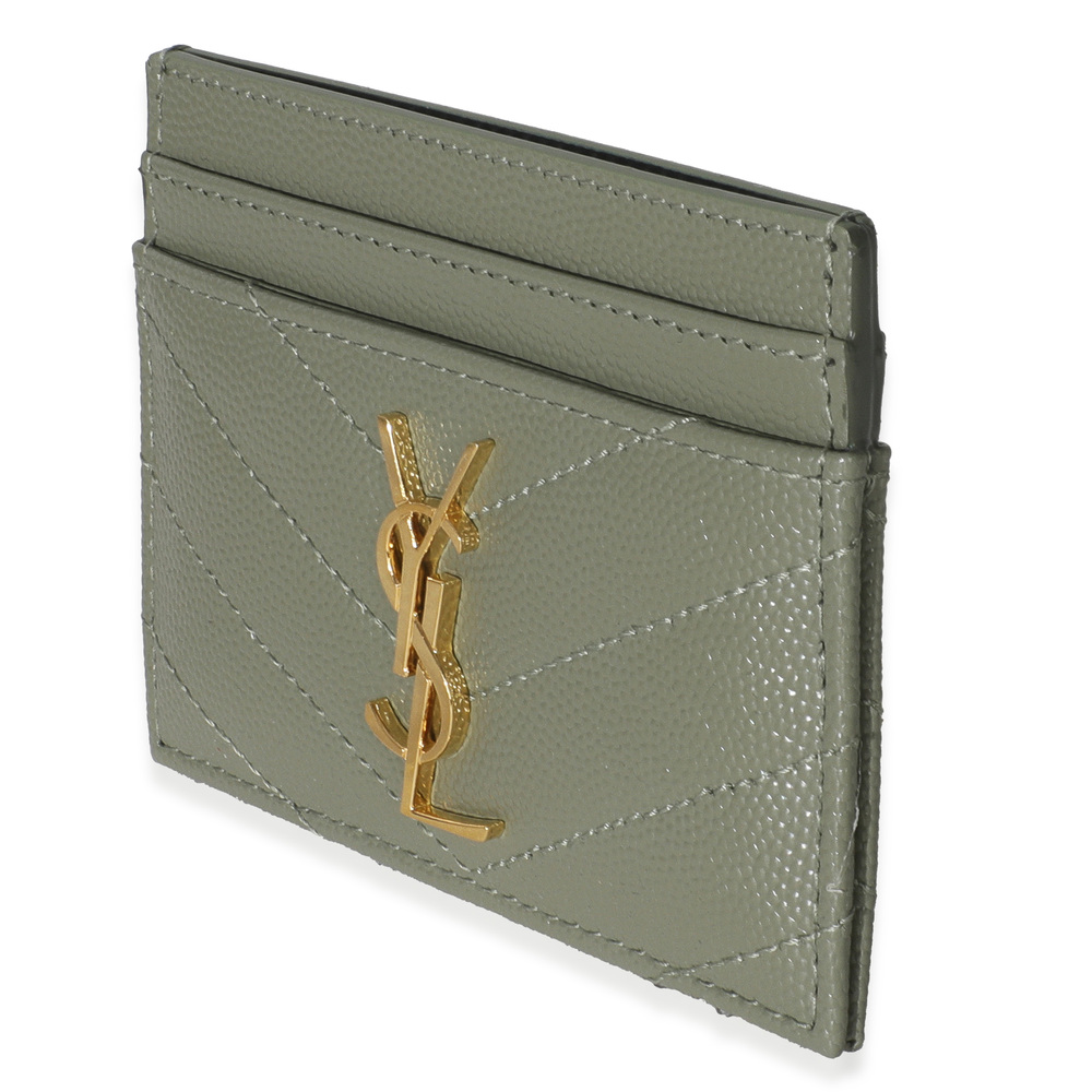 Saint Laurent Light Green Grain De Poudre Matelasse Cassandre Card Case - Picture 4 of 6